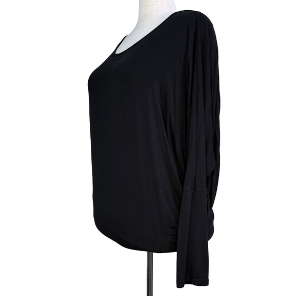 Lock & Love XL Black Flowy Draped Long Sleeve Batwing Dolman Top - Picture 3 of 5